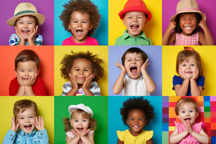 children dressed up with colorful backgrounds