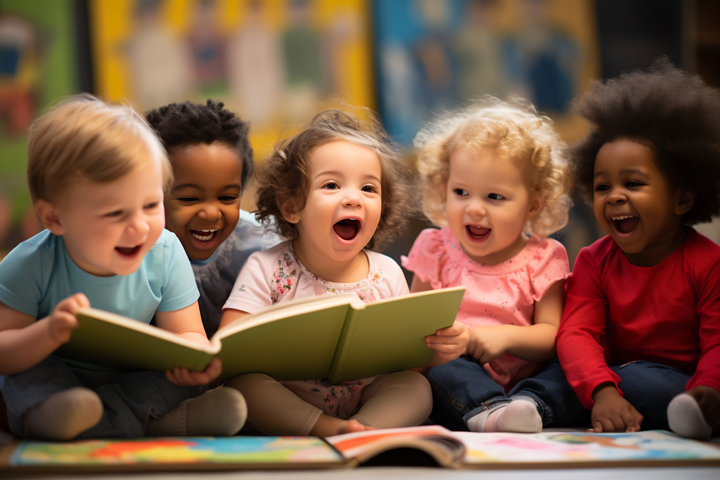 children reading a book